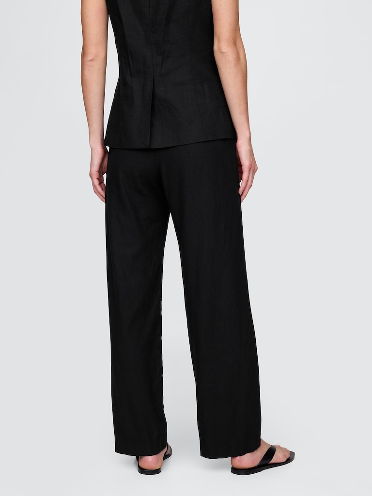 Linen-Blend Relaxed Straight Ankle Pants