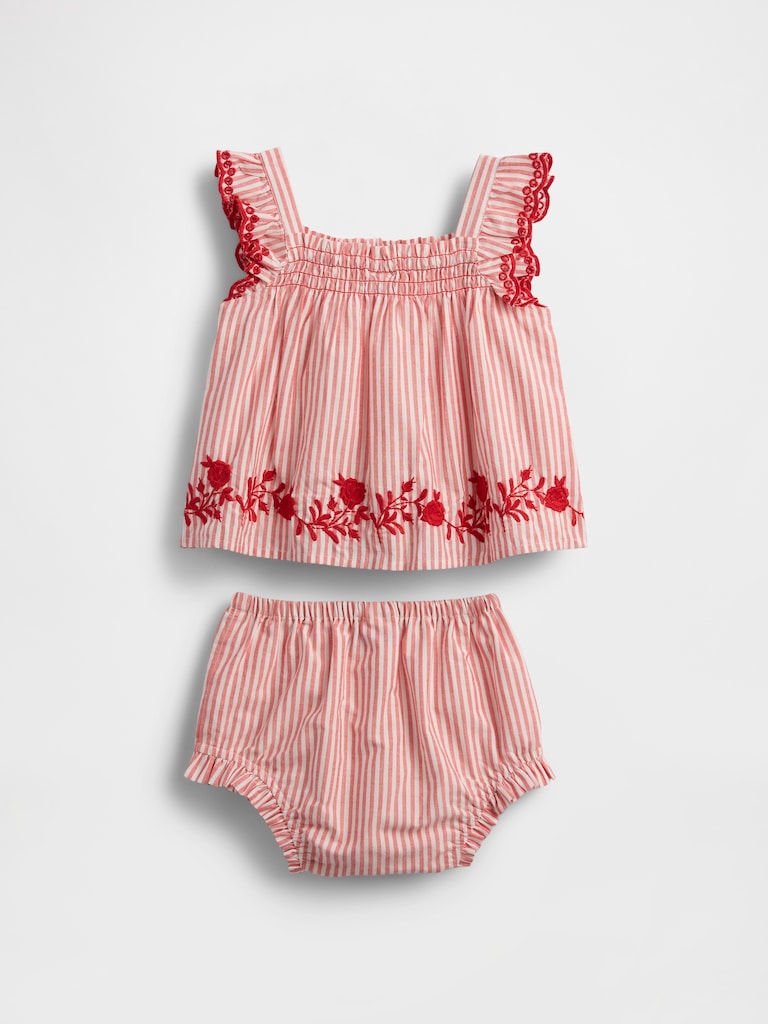 Baby Striped Poplin Outfit Set