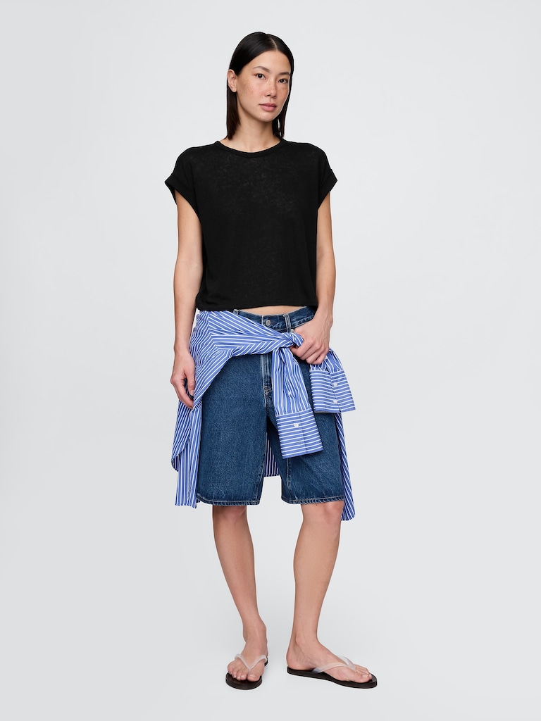 Linen-Blend Roll-Cuff T-Shirt