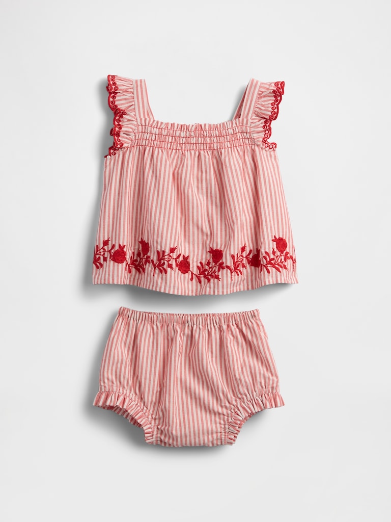 Baby Striped Poplin Outfit Set