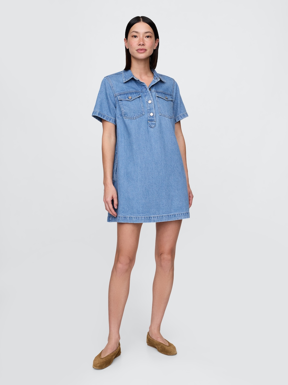 UltraSoft Denim Popover Mini Dress