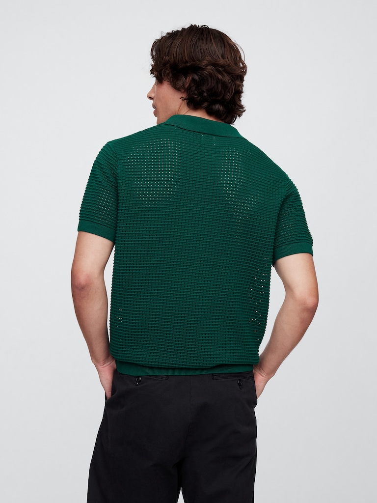 Crochet Johnny Collar Polo Shirt