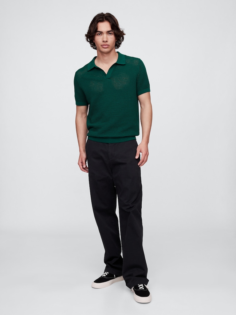 Crochet Johnny Collar Polo Shirt