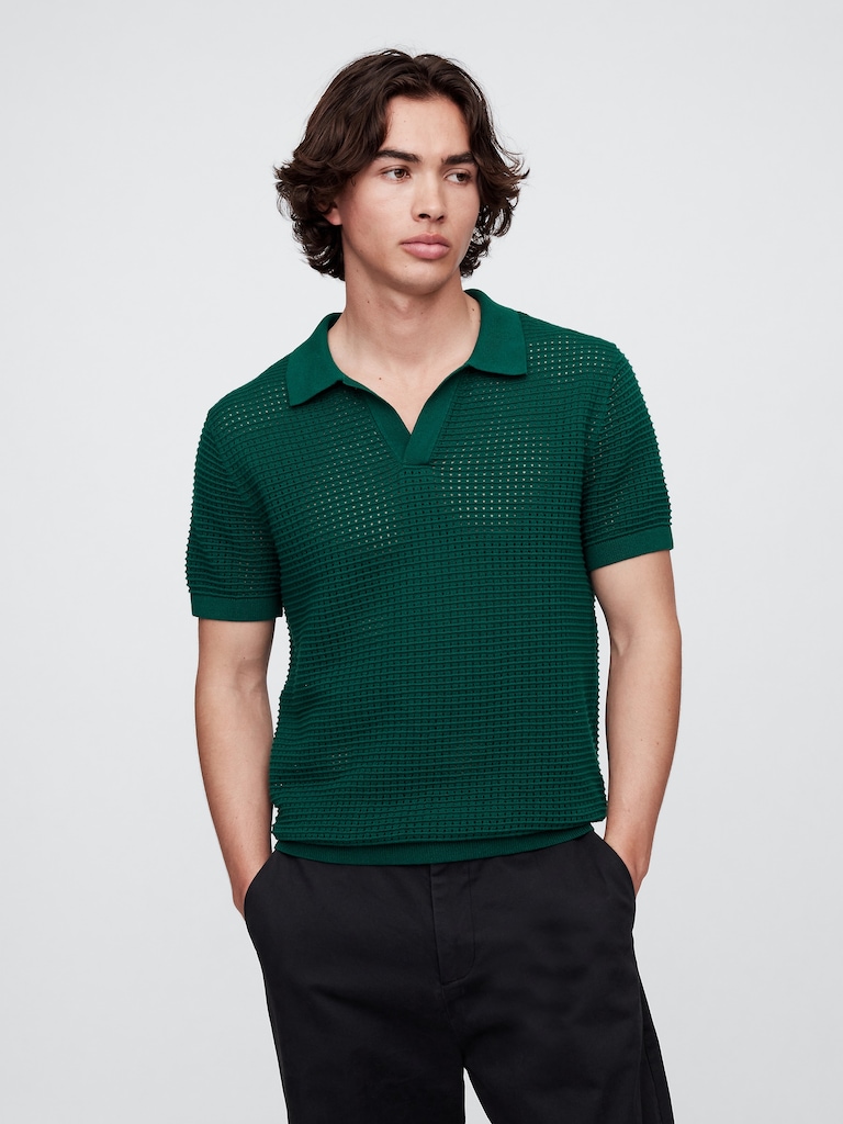 Crochet Johnny Collar Polo Shirt
