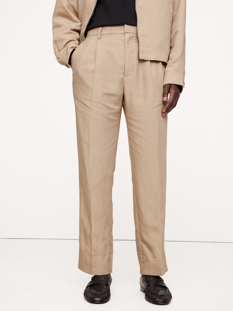 Tencel™-Linen Pleated Cropped Pant