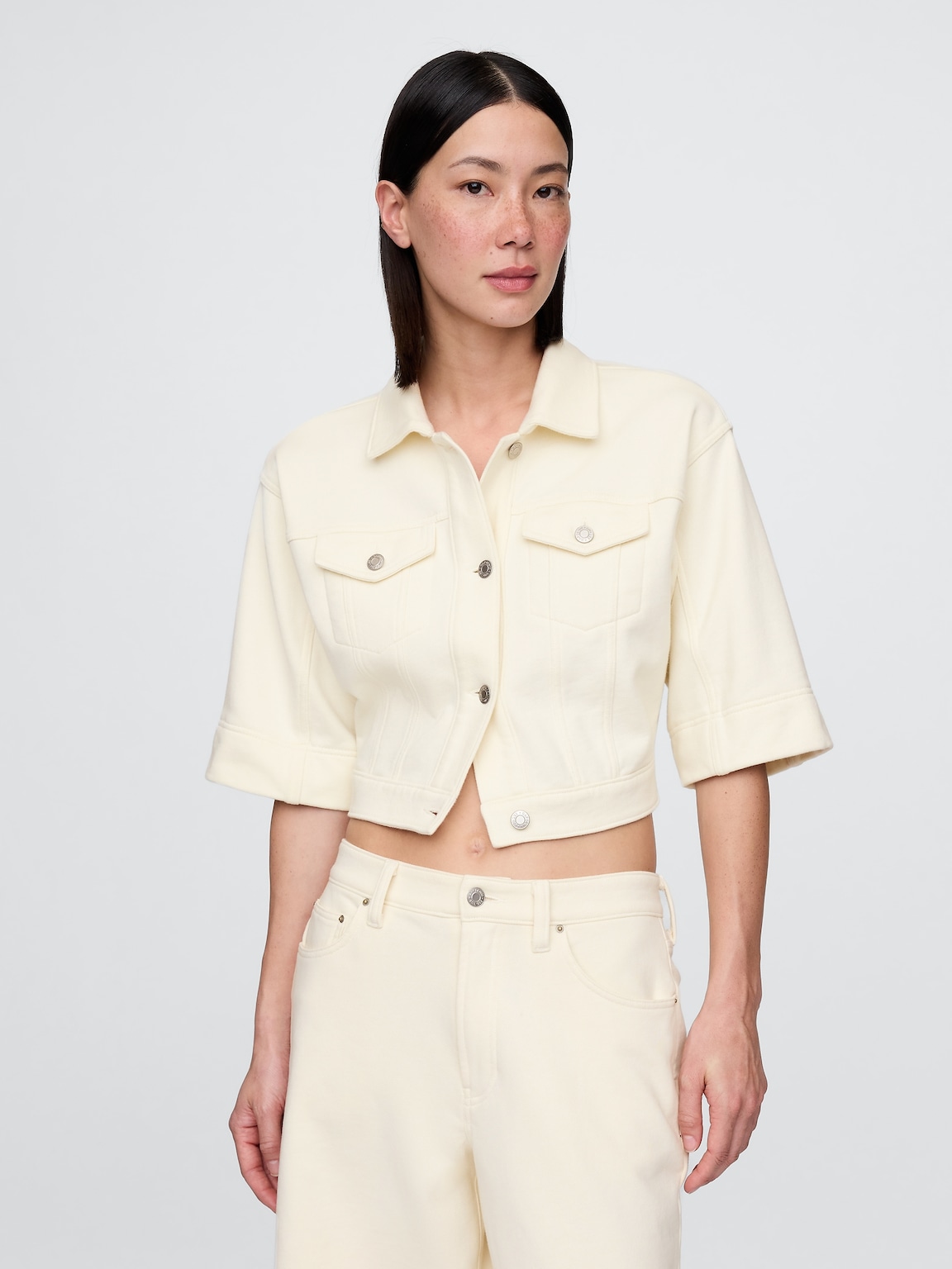 Heavyweight French Terry Denim Crop Jacket