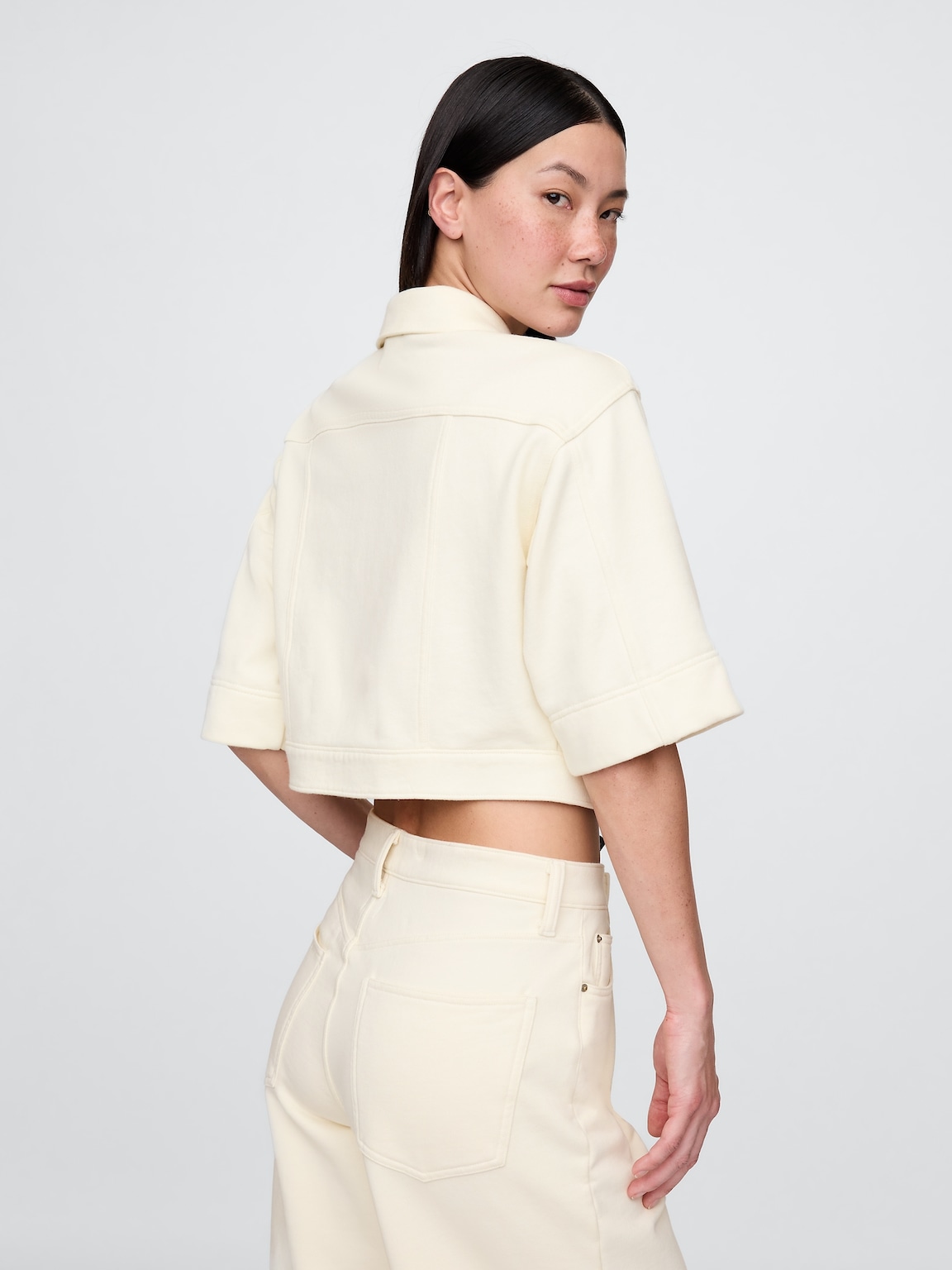 Heavyweight French Terry Denim Crop Jacket