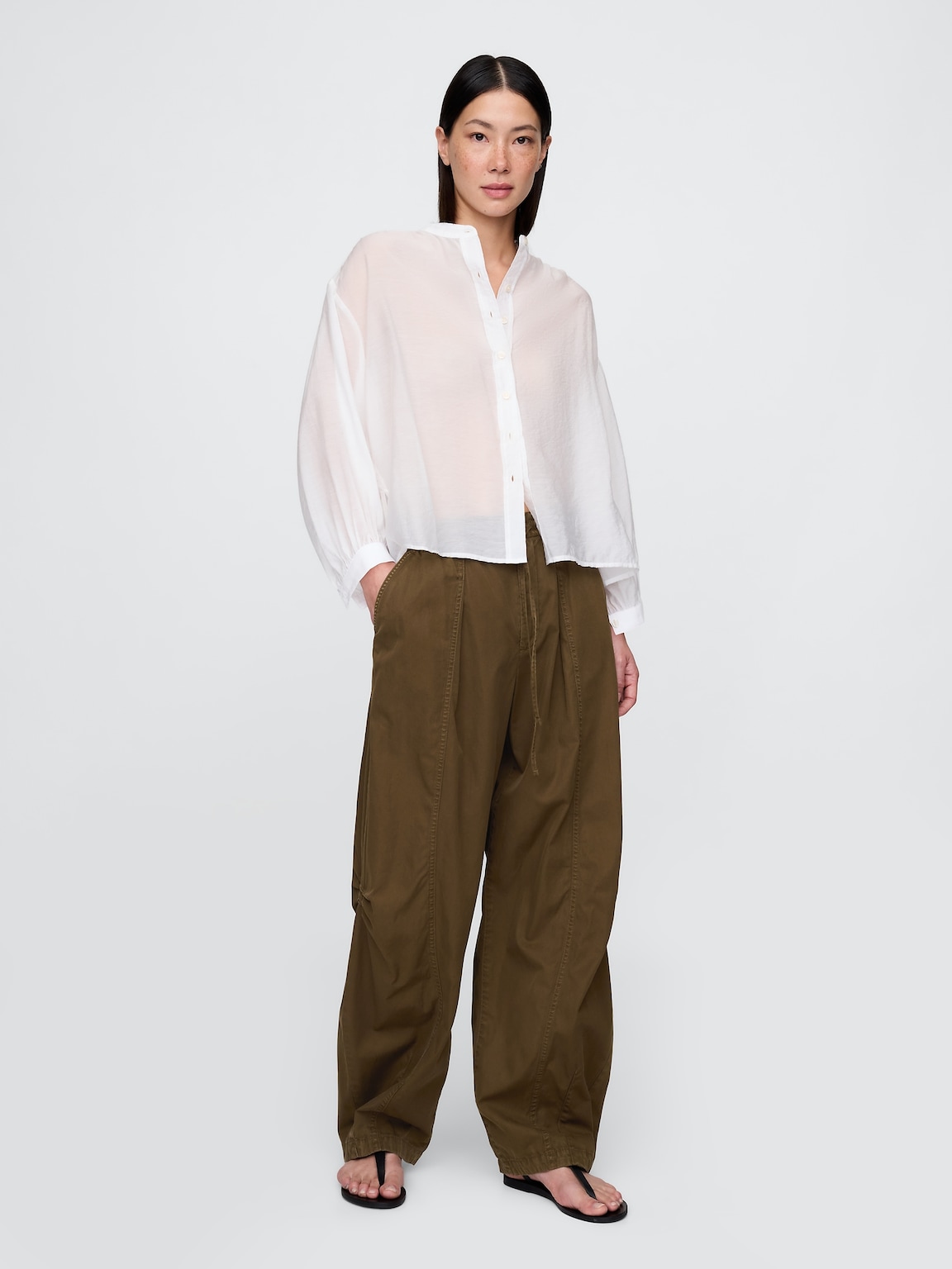 Sheer Button-Front Shirt