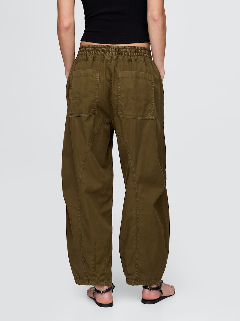 Mid Rise Twill Barrel Pants