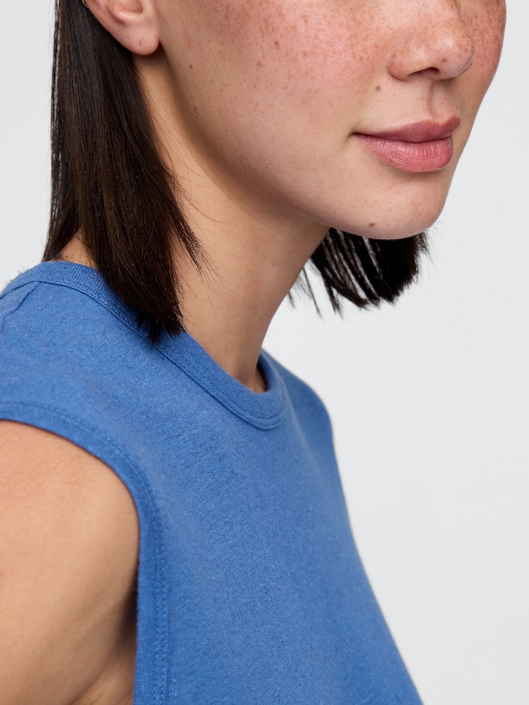 Linen-Blend Crewneck Shell Tank Top