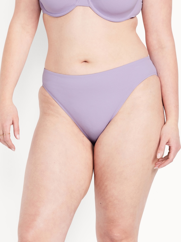 Mid-Rise Textured Bikini Swim Bottoms