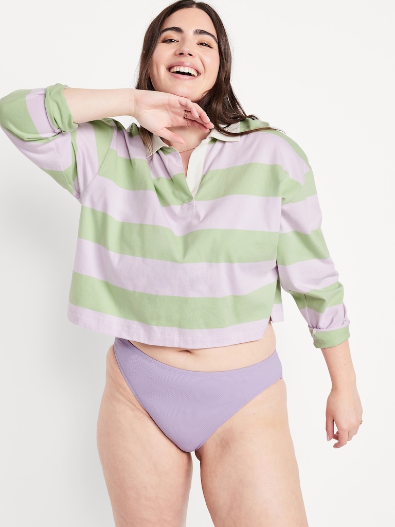 Mid-Rise Textured Bikini Swim Bottoms