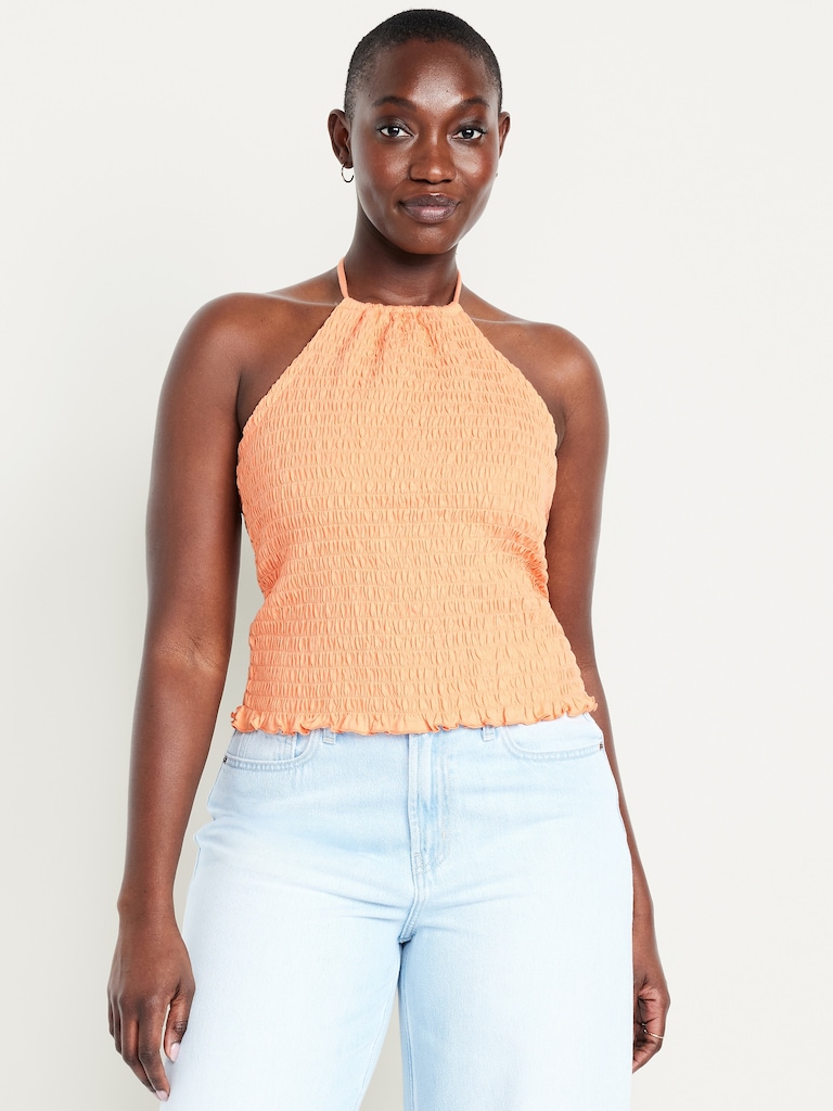 Sleeveless Smocked Crop Top