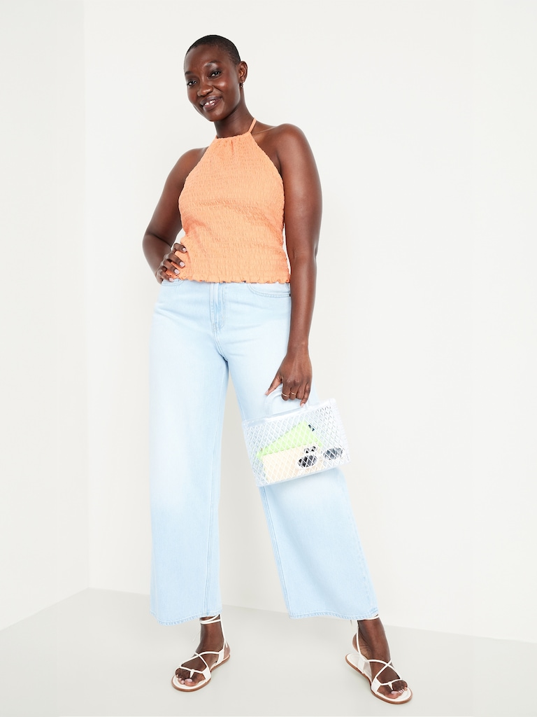 Sleeveless Smocked Crop Top