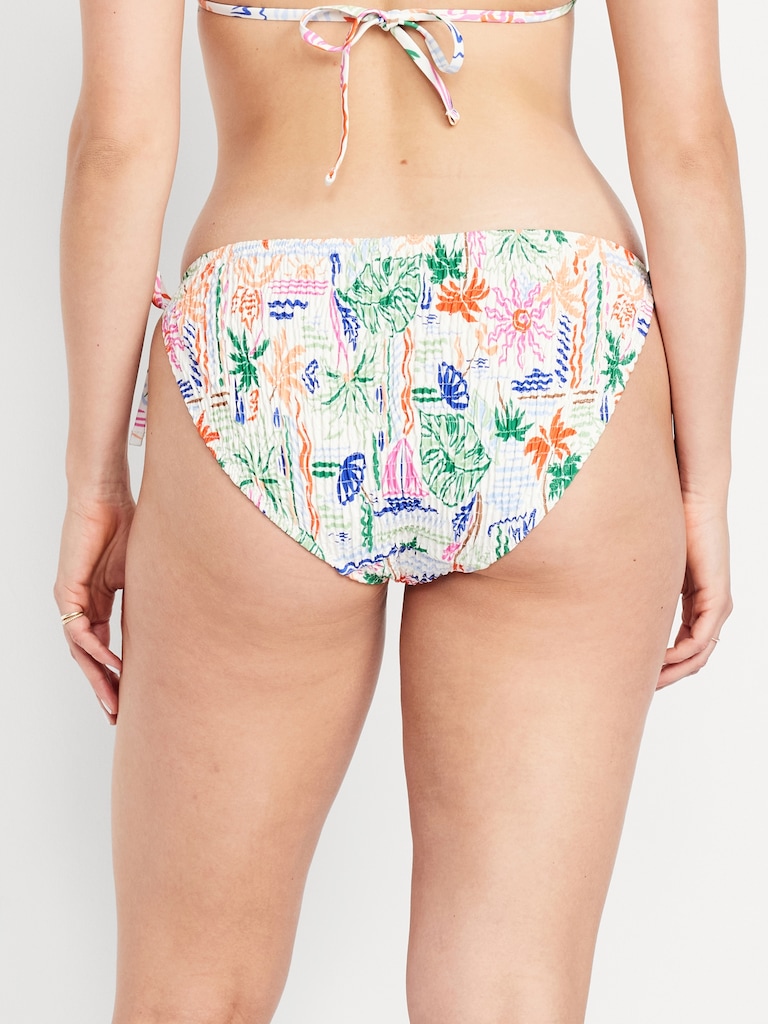Mid-Rise Textured String Bikini Swim Bottoms