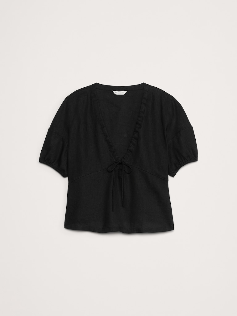 Linen Tie-Front V-Neck Top