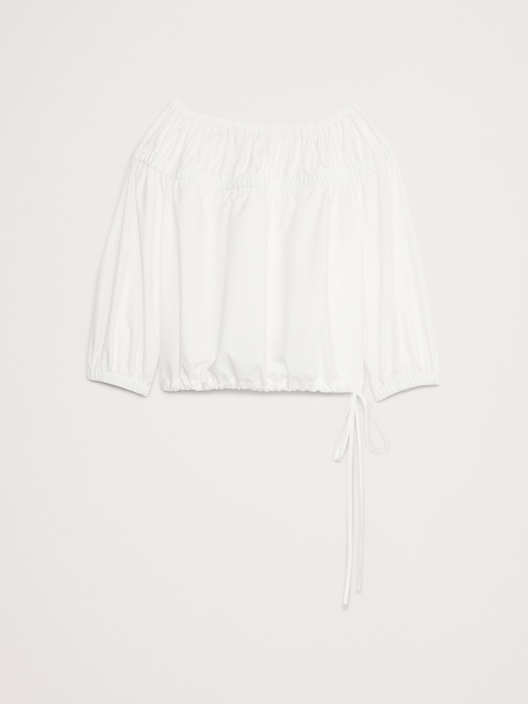 Haut ruché en popeline à ourlet ballon