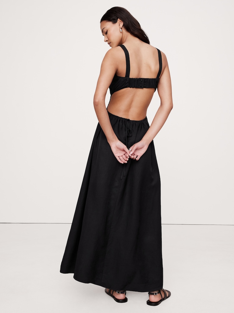 Viscose-Linen Cut-Out Maxi Dress