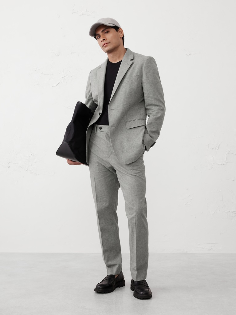 Linen-Blend Mini Houndstooth Suit Trouser