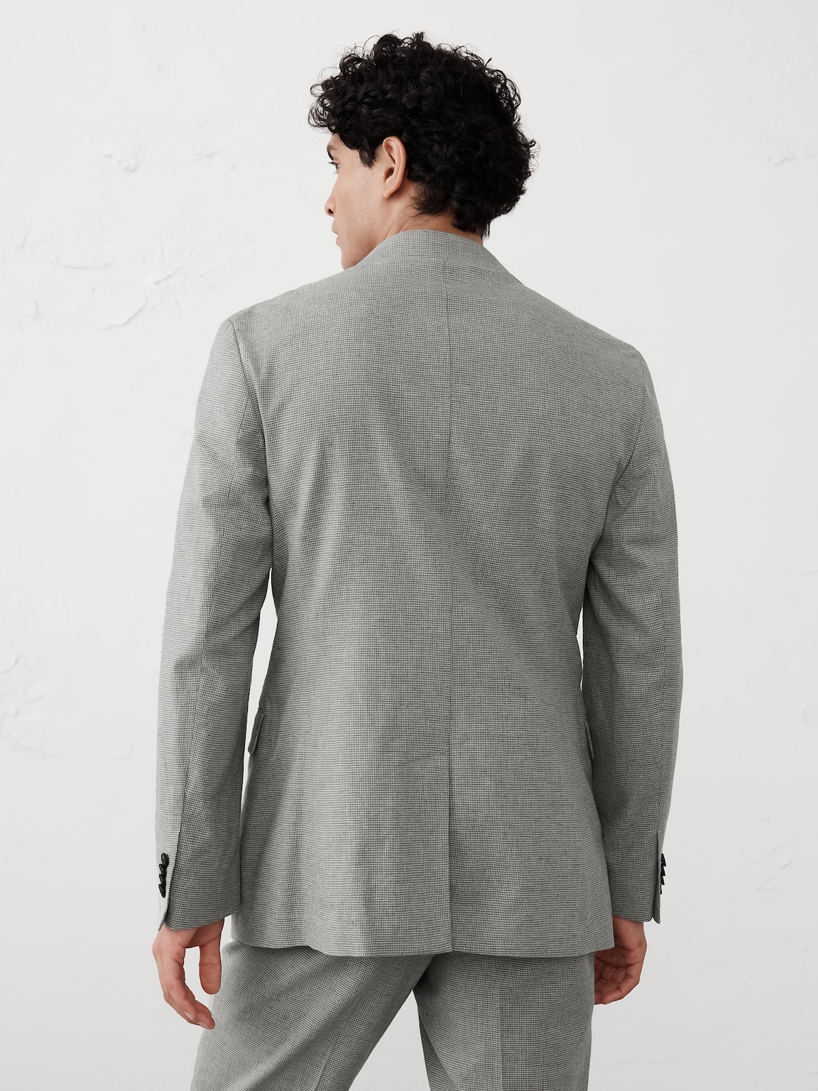 Linen-Blend Mini Houndstooth Suit Jacket