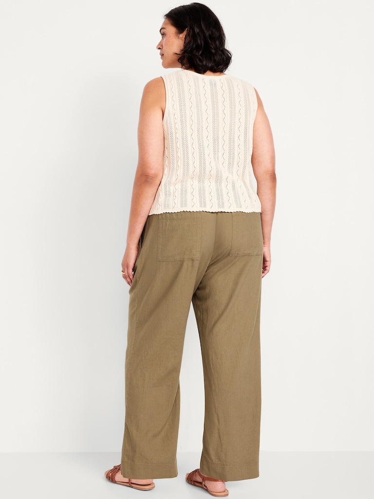 High-Waisted Linen-Blend Straight Pants