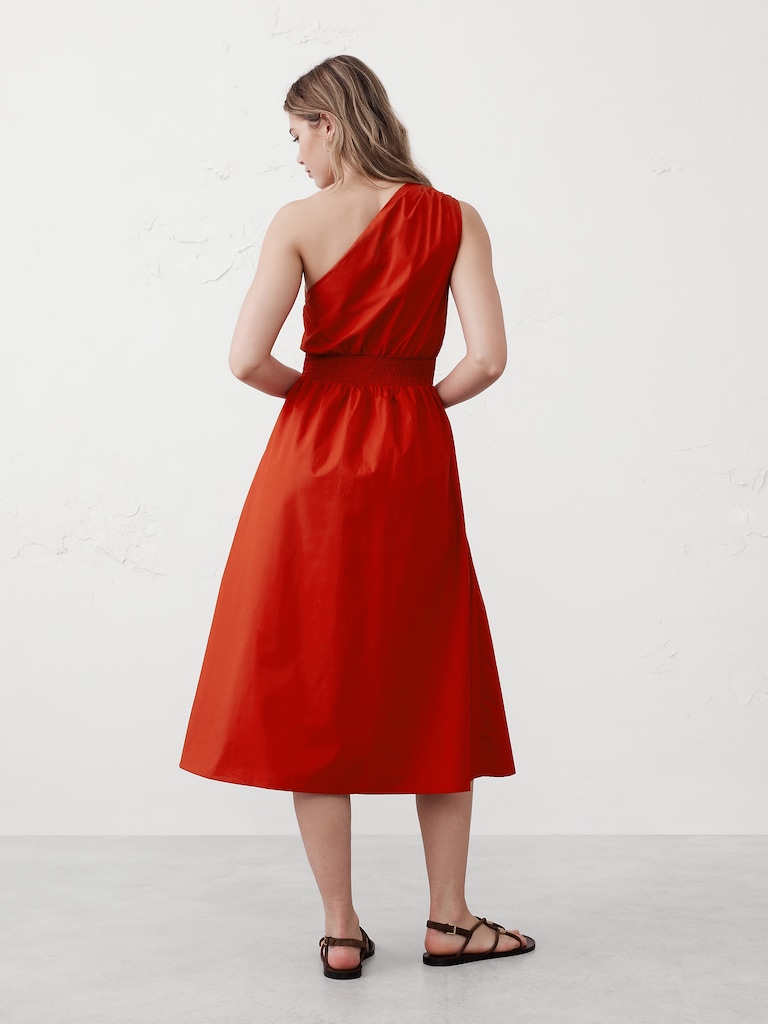 One-Shoulder Poplin Midi Dress