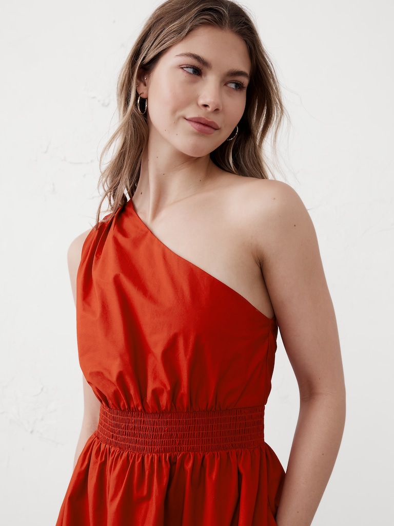 One-Shoulder Poplin Midi Dress