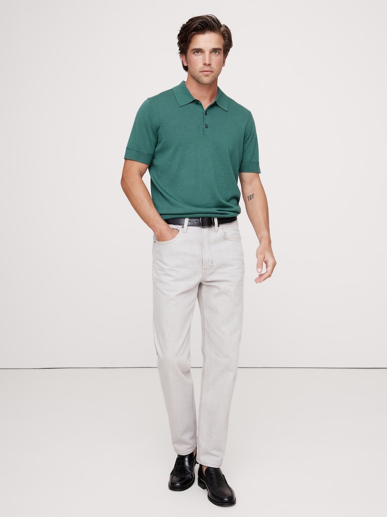 Cashmere-Silk Short-Sleeve Sweater Polo