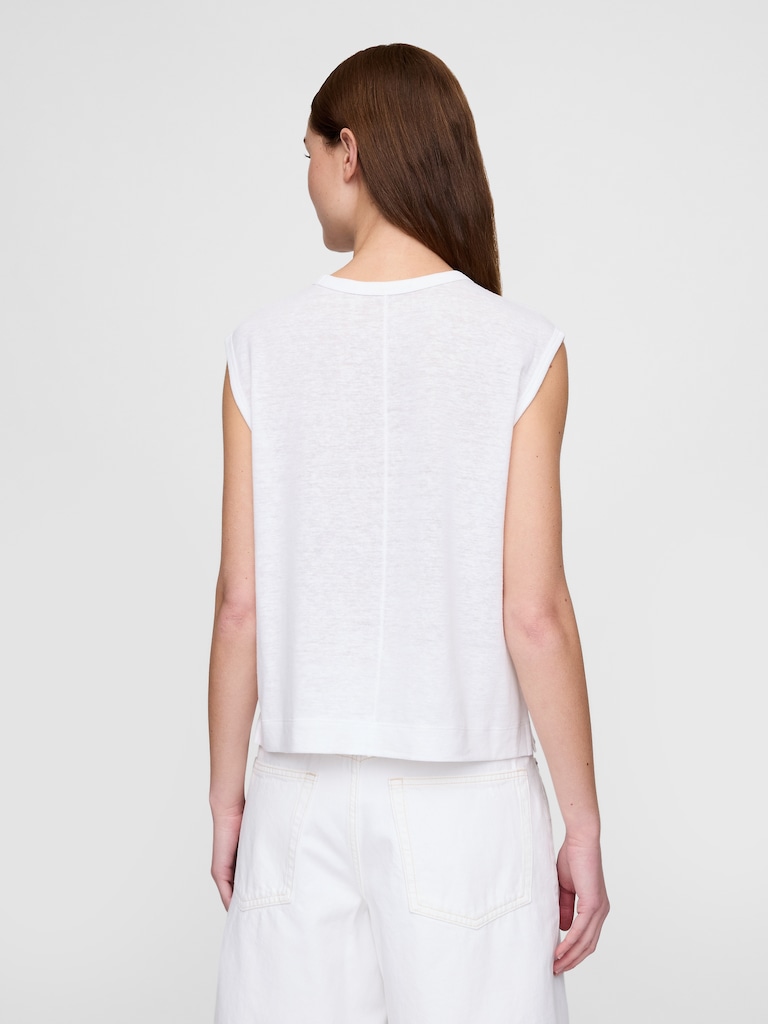 Linen-Blend Crewneck Shell Tank Top