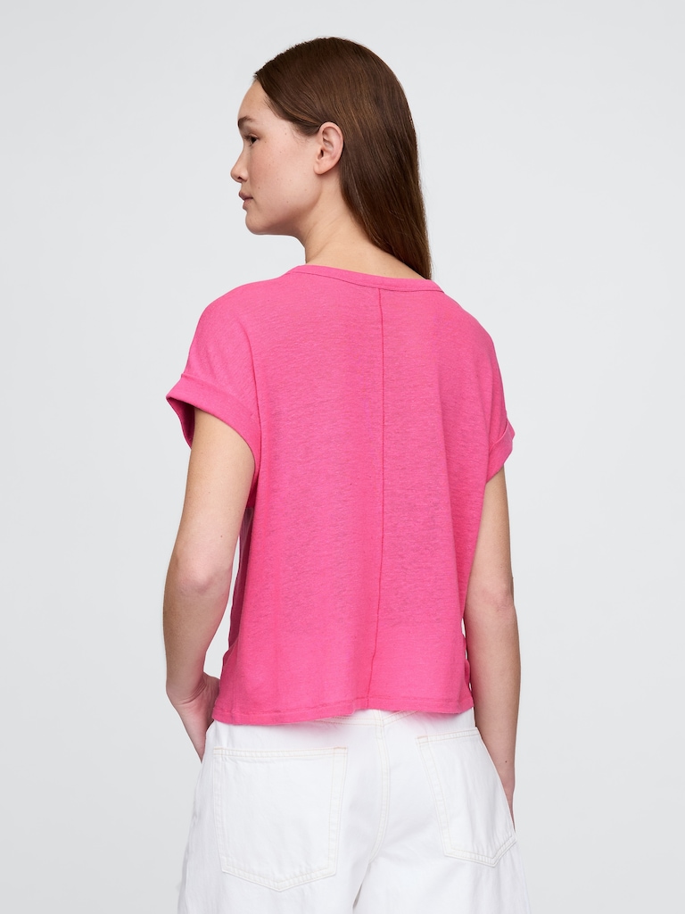 Linen-Blend Roll-Cuff T-Shirt