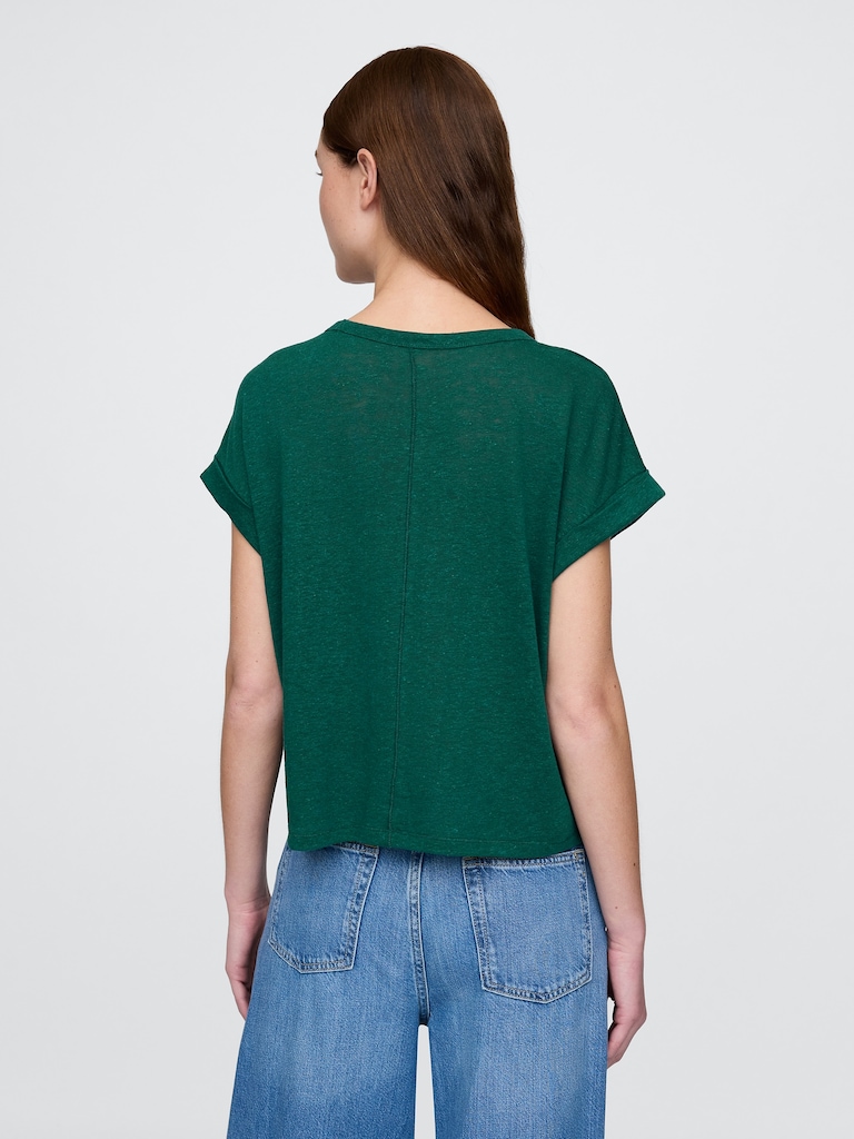 Linen-Blend Roll-Cuff T-Shirt