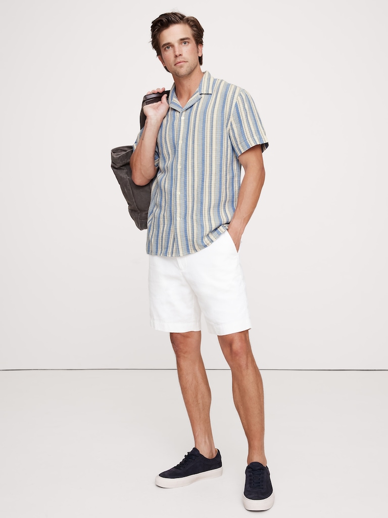 Standard-Fit Textured Linen-Cotton Resort Shirt