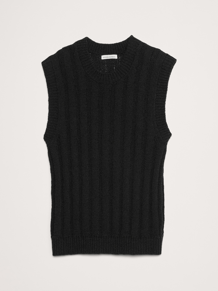 Cotton-Linen Blend Ribbed Sweater Vest