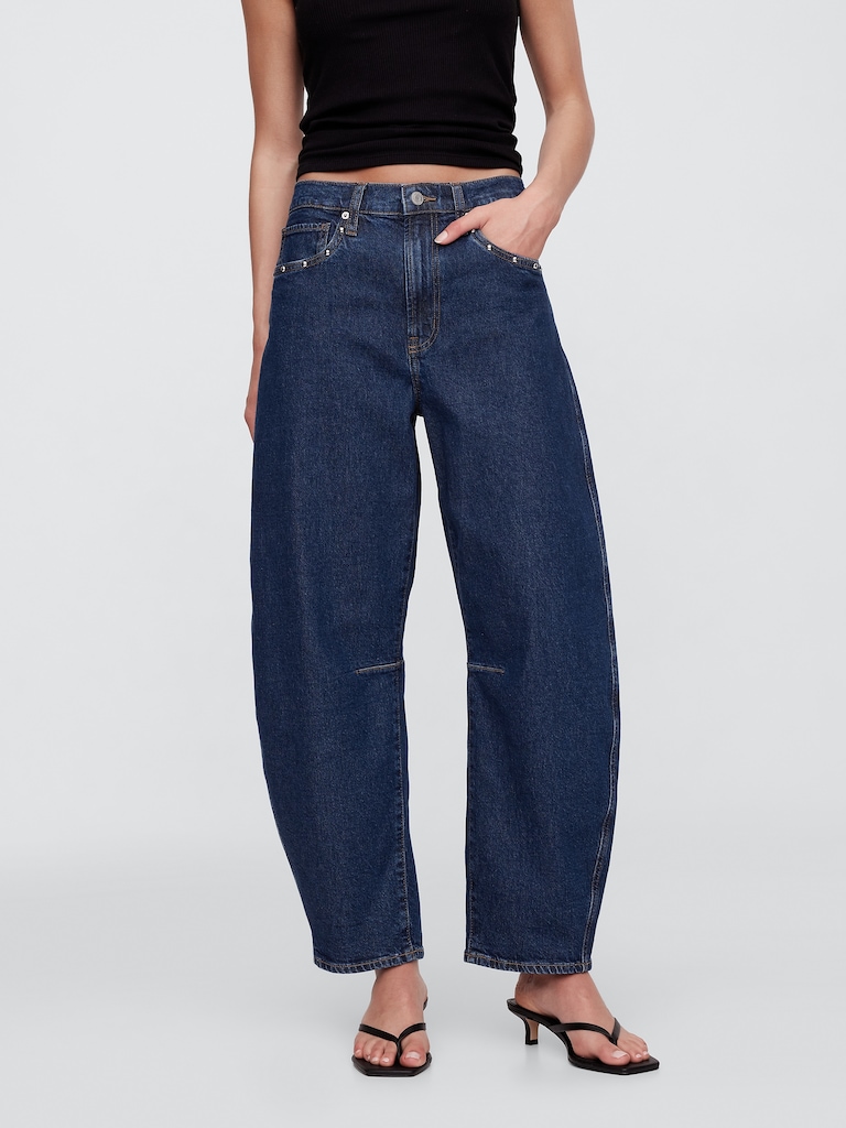 High Rise Studded Barrel Jeans