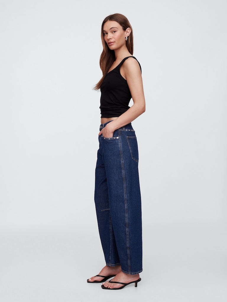 High Rise Studded Barrel Jeans