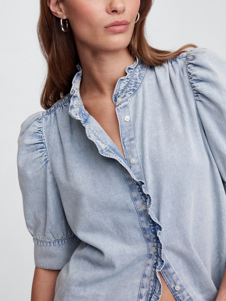 Puff Sleeve Denim Shirt