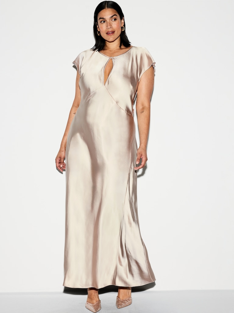The Occasion by Old Navy Flutter-Sleeve Keyhole Satin Maxi Dress