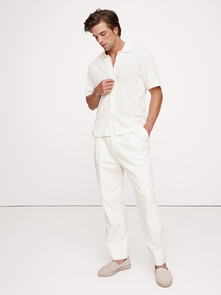 Pleated Cotton-Linen Blend Suit Pant