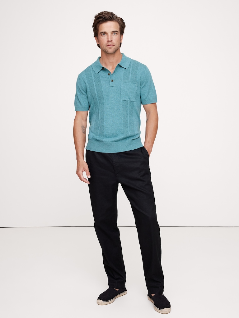 Linen-Cotton Ribbed Sweater Polo