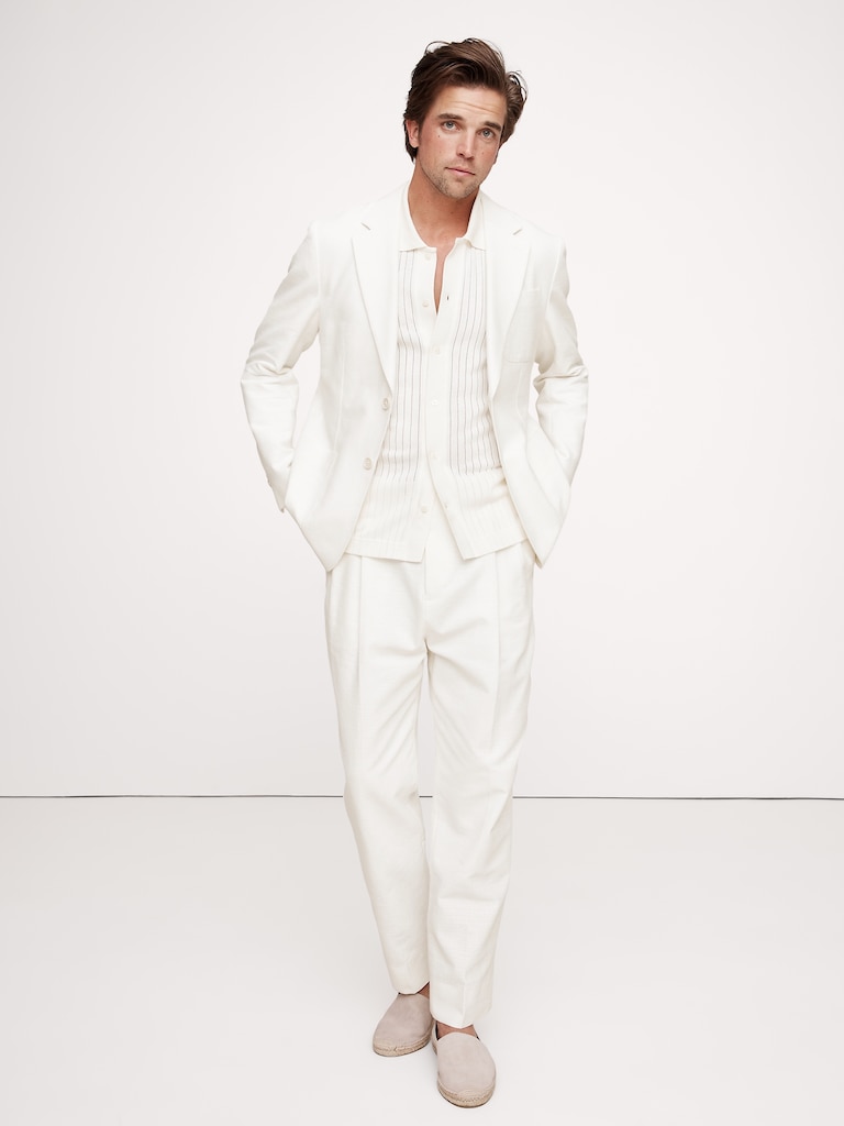 Pleated Cotton-Linen Blend Suit Pant
