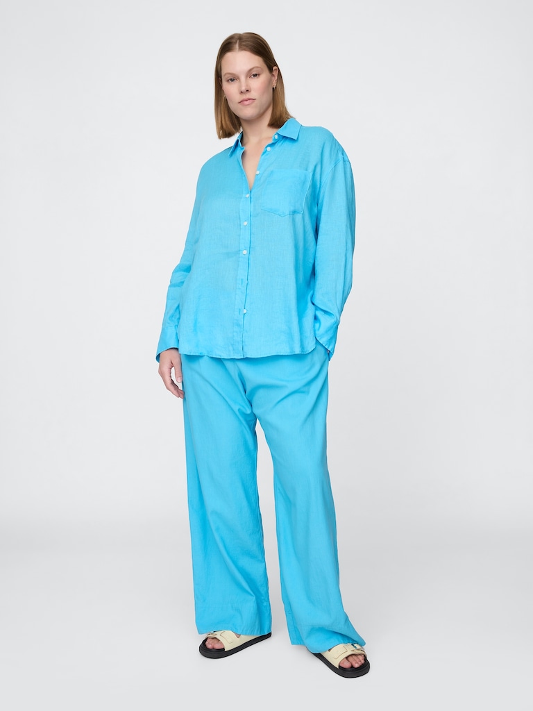 Linen-Blend Easy Wide-Hem Pants