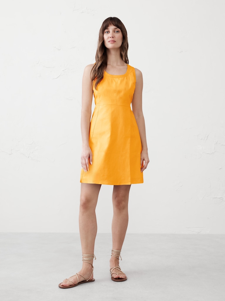 Linen-Blend Seamed Mini Dress