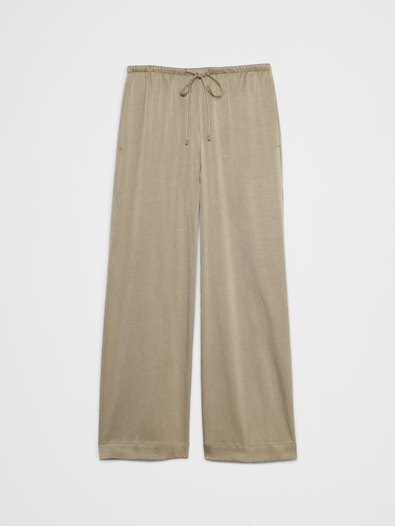 Wide-Leg Crinkled Satin Pull-On Pant
