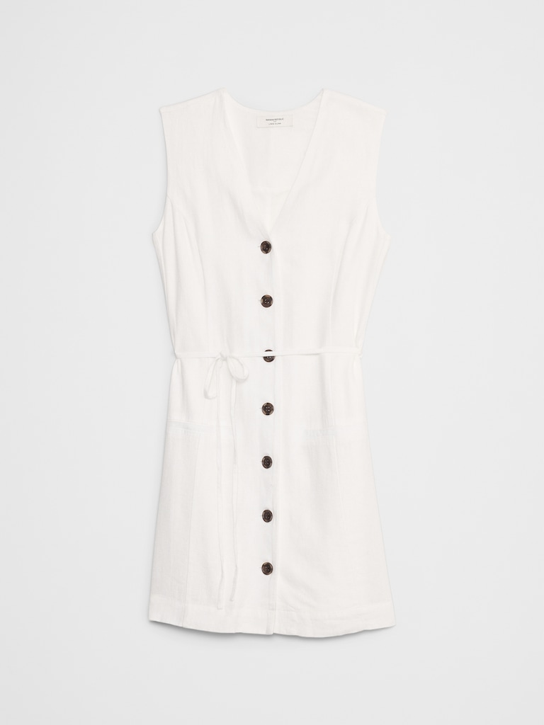 Linen-Blend Button-Front Mini Dress