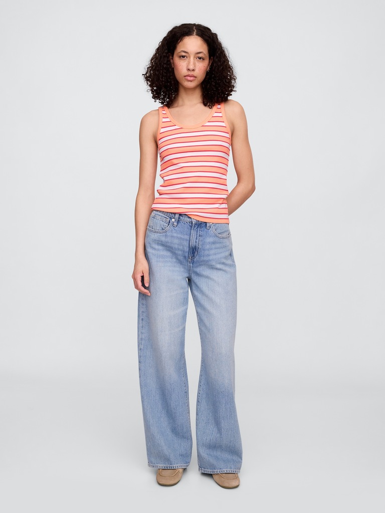 Ribbed Stripe Scoopneck Tank Top