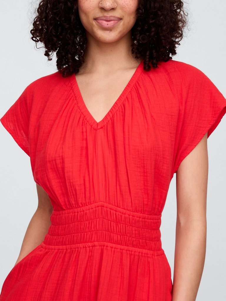 Smocked V-Neck Maxi Dress