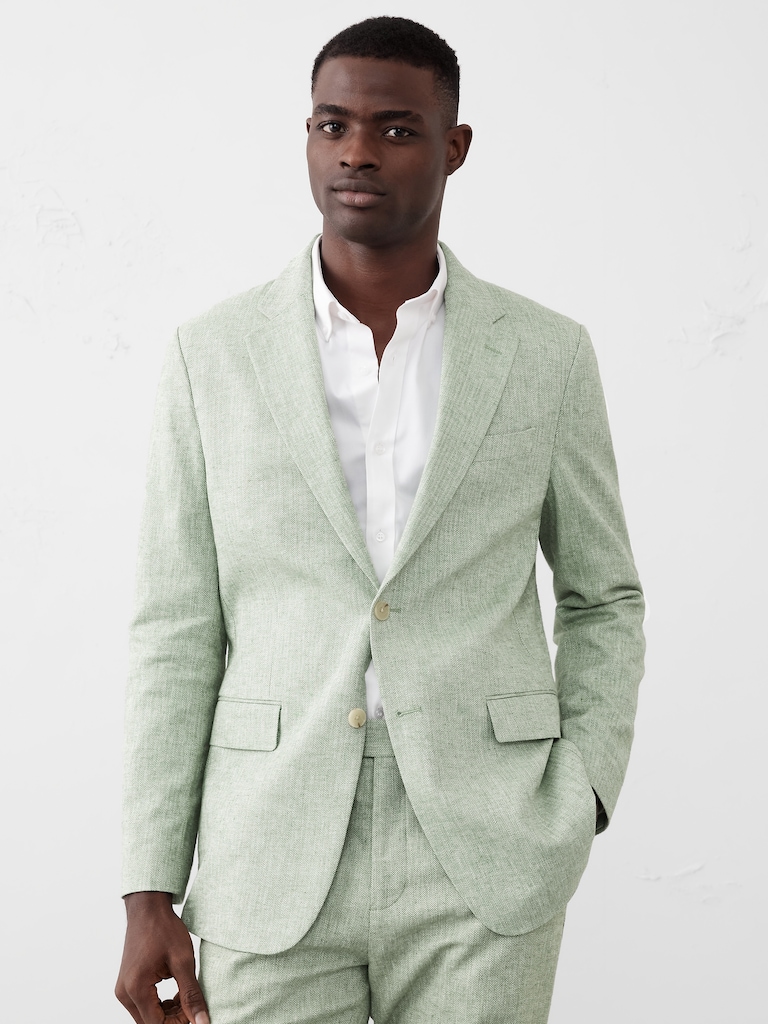 Tailored-Fit Linen-Blend Herringbone Suit Jacket