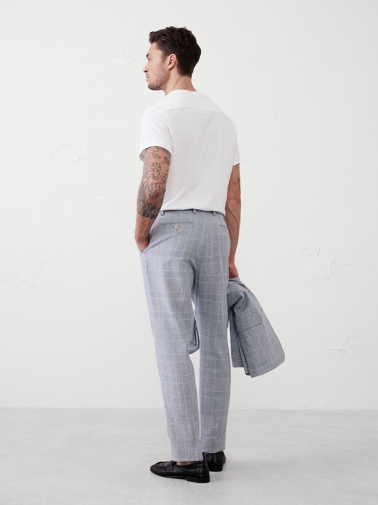 Linen-Blend Glen Plaid Suit Trouser