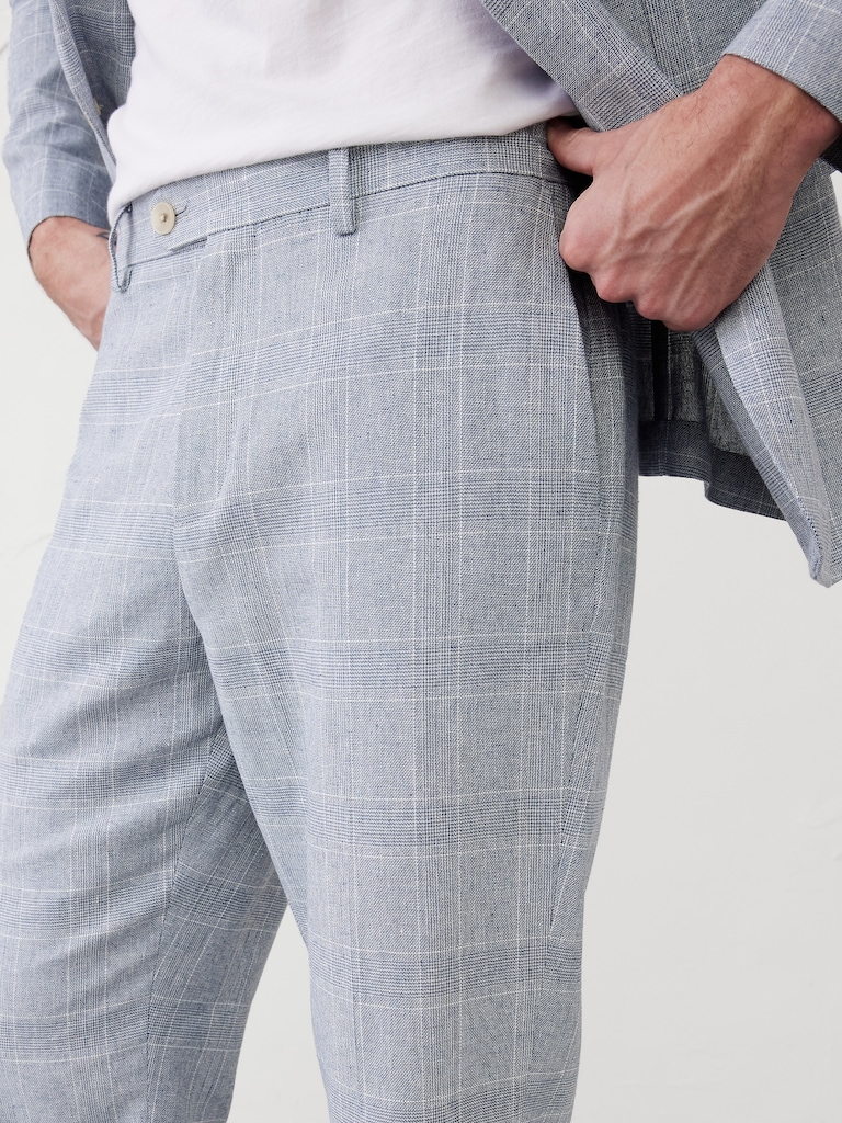 Linen-Blend Glen Plaid Suit Trouser