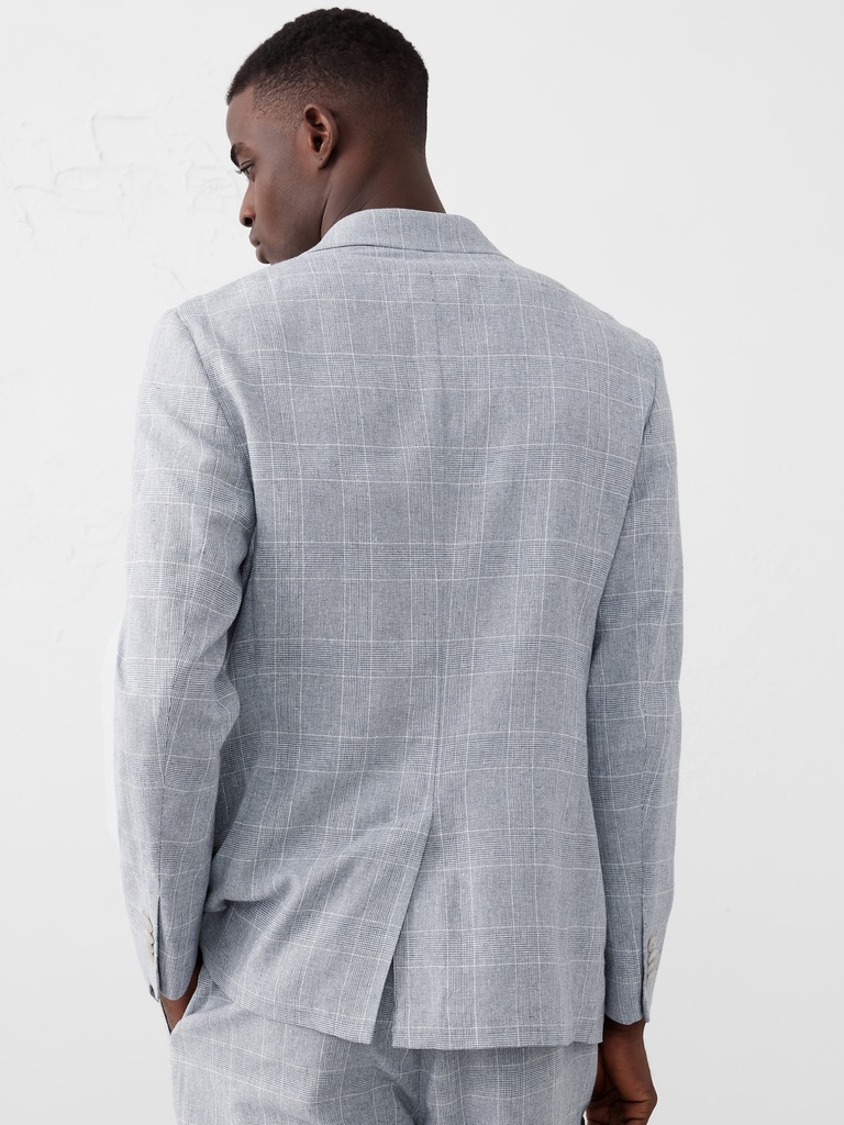 Tailored-Fit Linen-Blend Glen Plaid Suit Jacket